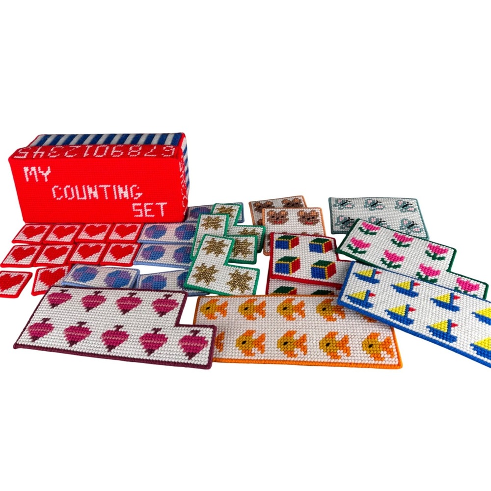 Vintage Needlepoint Counting Set Montessori Homeschool Numbers Toy Set F72Q